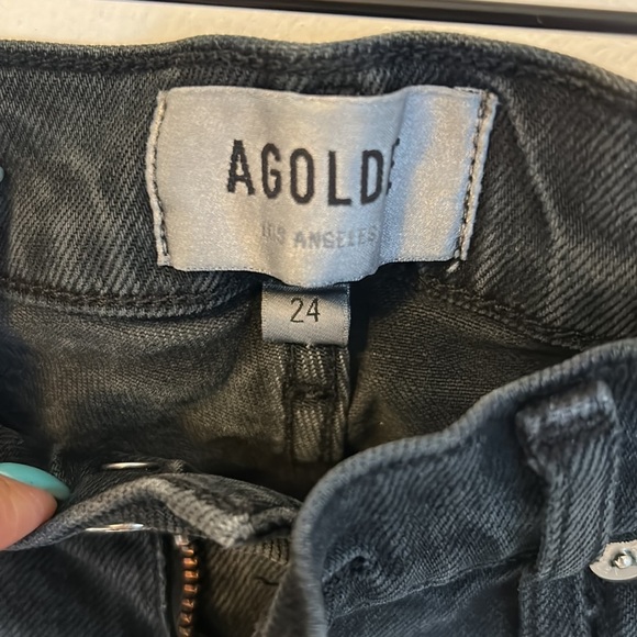 Agolde Toni Mid Rise Straight Black Feral Wash Jeans - Picture 6 of 8